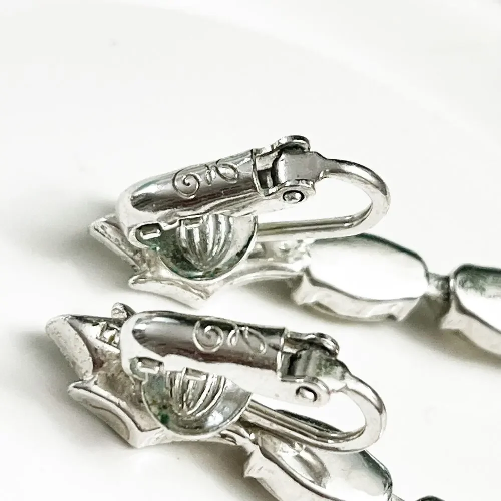 Eisenberg Vintage Crystal Drop Clip Art Nouveau Style Earrings